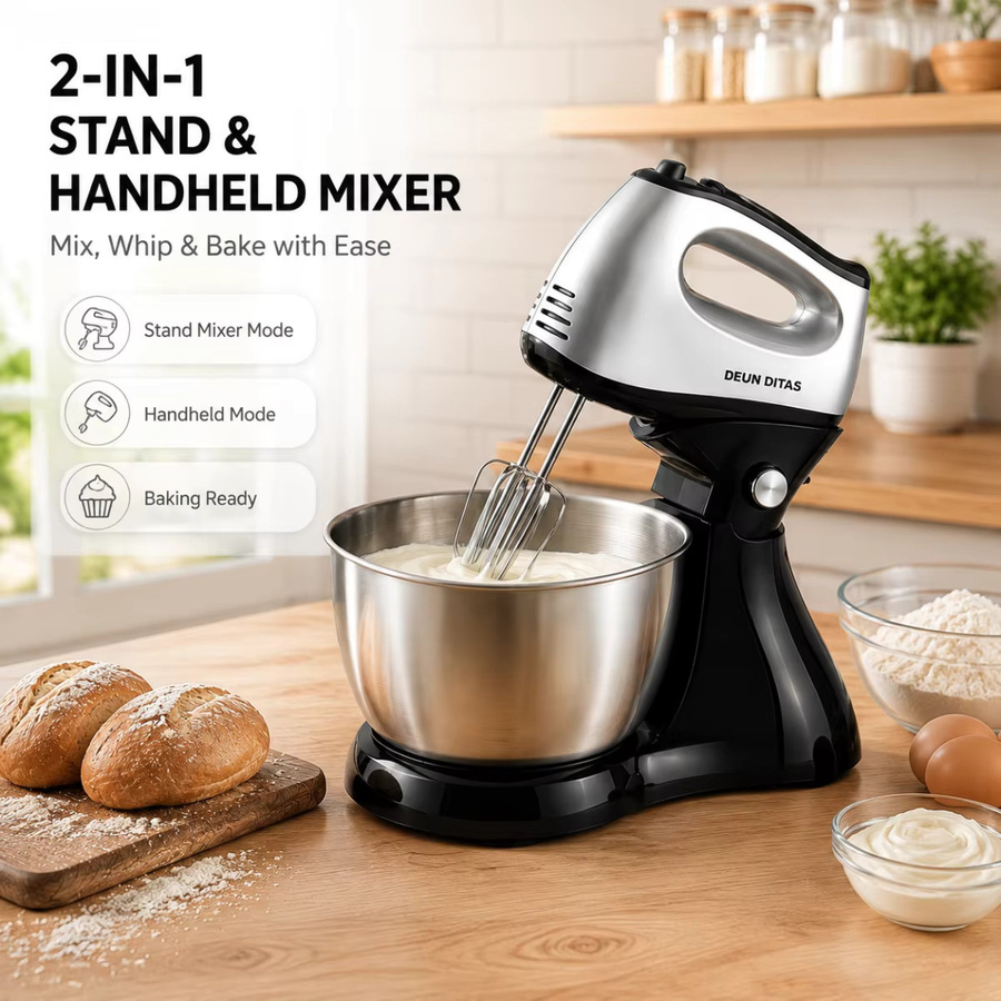 Severin 2-in-1 Elektrischer Handmixer mit Edelstahlschüssel und abnehmbarem Eierbesen in Silber - Bild 2