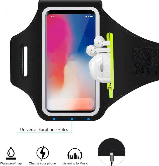 Wasserdichte Laufarmtasche in Schwarz für Smartphones bis 6,7 Zoll mit AirPods-Reißverschlusstasche - Bild 1