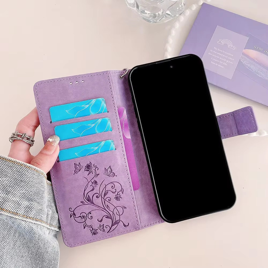 Lanyard Flip Case aus geprägtem PU-Leder für Huawei P60 P50 P40 P30 P20 Pro Plus P50E P40 Lite in Grau und Lila - Bild 2