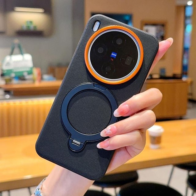 Vivo X300 Pro X300 Schutzhülle mit magnetischem drehbarem Metall-Fingerring-Ständer aus TPU und PC in Matt-Optik - Bild 1