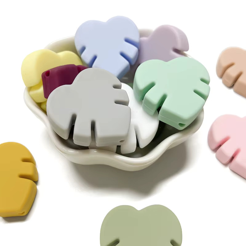 10 Stück Silikon-Babyperlen in Baumblatt-Optik von Lcmombay, buntes DIY-Zubehör für Schnullerketten und Beißspielzeug - Bild 2
