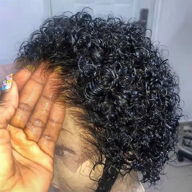 Luxexuan Pixie-Cut-Perücke, kurze lockige Bob-Perücke aus Echthaar, Damen - Bild 1