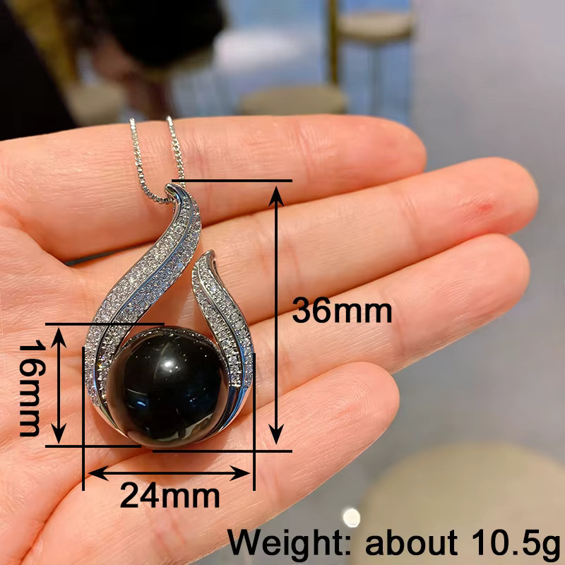 Huitan Halskette, Blatt-Design, schwarze Perle, Zirkonia, Damen - Bild 6