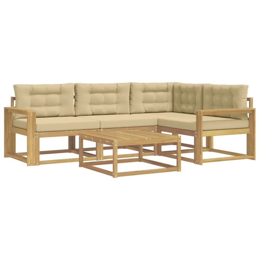 vidaXL Outdoor-Sofagarnitur aus Akazienholz in L-Form mit 5 Teilen, Weiß und Beige, B/T/H: 79 x 79 x 37 cm - Bild 2