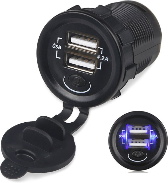 Wasserdichtes Dual USB Auto Ladegerät für 12V-24V Zigarettenanzünder in Schwarz - Bild 1