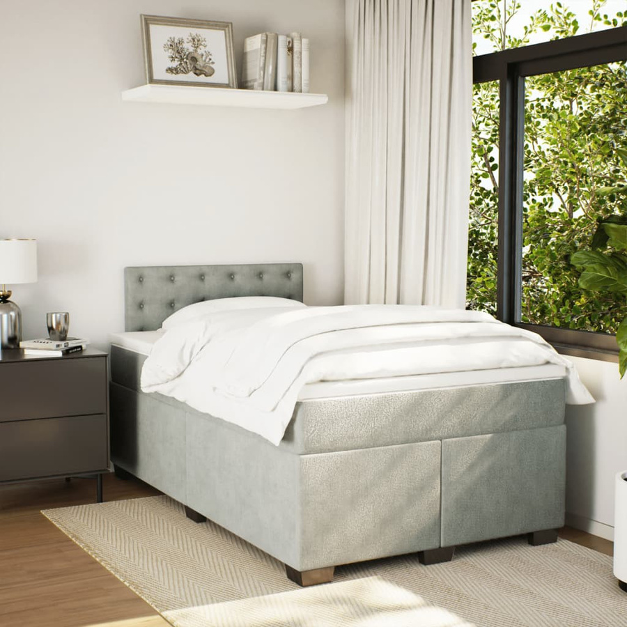 vidaXL Boxspringbett mit Matratze Hybrid-Design aus Samt in Hellgrau, B/T/H: 120 x 200 cm - Bild 2