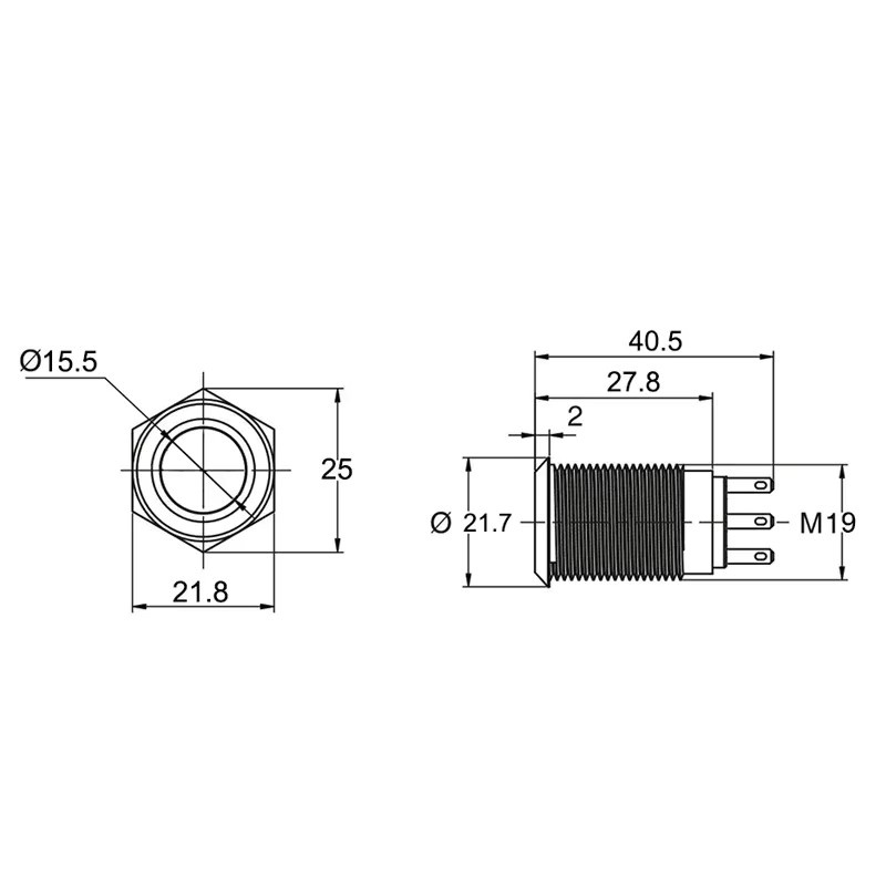 ELECAPITAL Druckknopfschalter aus Metall mit LED-Anzeige in Schwarz, 19mm, für 5V 12V 24V 220V, Momentary oder Raststeuerung - Bild 2
