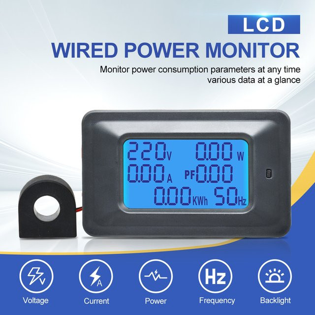 Voktta Digitales Voltmeter Amperemeter Wattmeter mit LED Display in Schwarz für AC 110-250V 100A - Bild 1