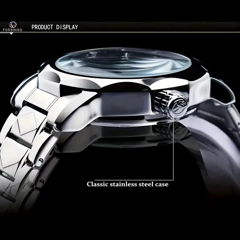 FORSINING Armbanduhr, Automatik, Edelstahl, Diamant, Blau, Herren - Bild 5