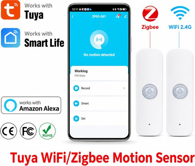 Tuya Zigbee WiFi PIR Bewegungssensor Smart Home Körperdetektor in Weiß, kompatibel mit Smart Life und Alexa - Bild 1