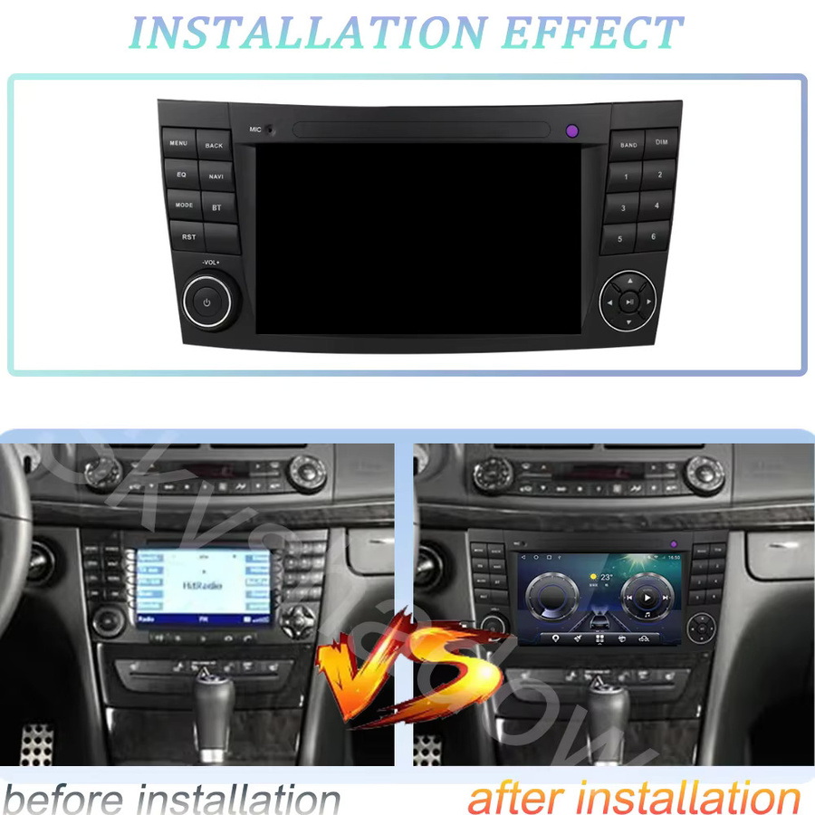 SKYSHADOW Android 14 Carplay Autoradio mit 12GB RAM und 256GB Speicher, 8 Zoll IPS Display, GPS, WiFi und Bluetooth, Schwarz, passend für Mercedes Benz W211 W463 W219 W209 (2004-2012) - Bild 2