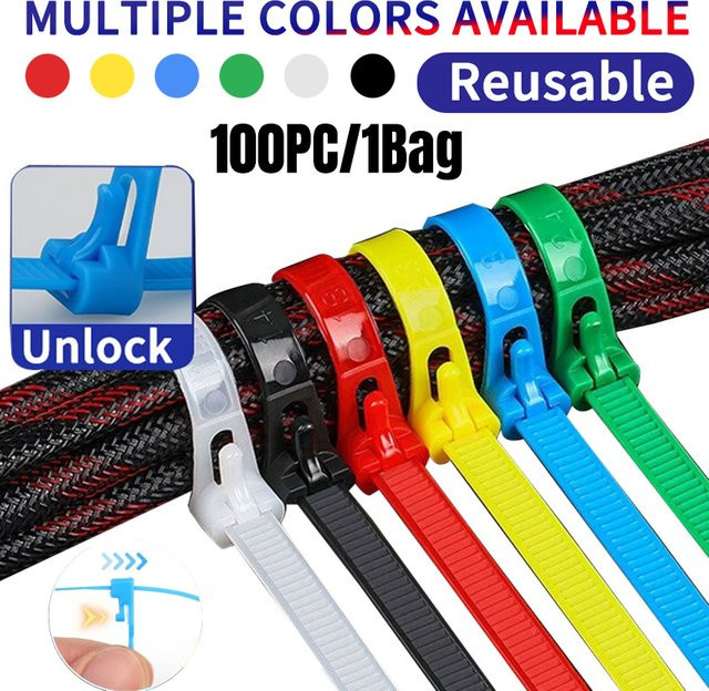 Wiederverwendbare Nylon-Kabelbinder in Schwarz für dein Kabelmanagement zu Hause und im Büro, 100 Stück - Bild 1