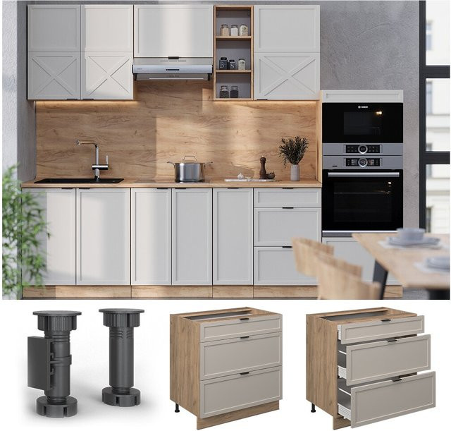 Vicco Schubladenunterschrank Fame-Line in Eiche Grau-Beige mit Arbeitsplatte in Anthrazit, Breite: 80 cm - Bild 1