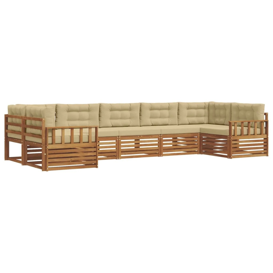 vidaXL Sofagarnitur 7-teilig aus Massivholz Akazie in Natur und Beige mit L-Form und abnehmbaren Kissen - Bild 2