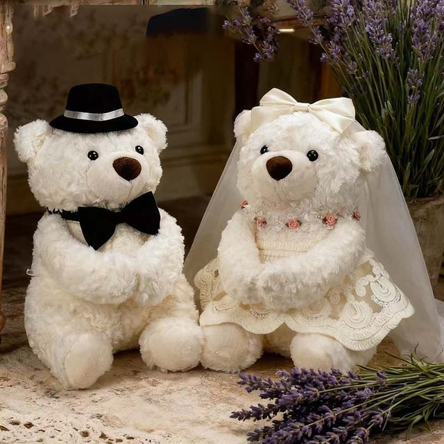 Binchi Fitness Weißes Hochzeits-Paar Teddybär Plüsch-Set, 2-teiliges Set, 40cm, ab 14 Jahren - Bild 1