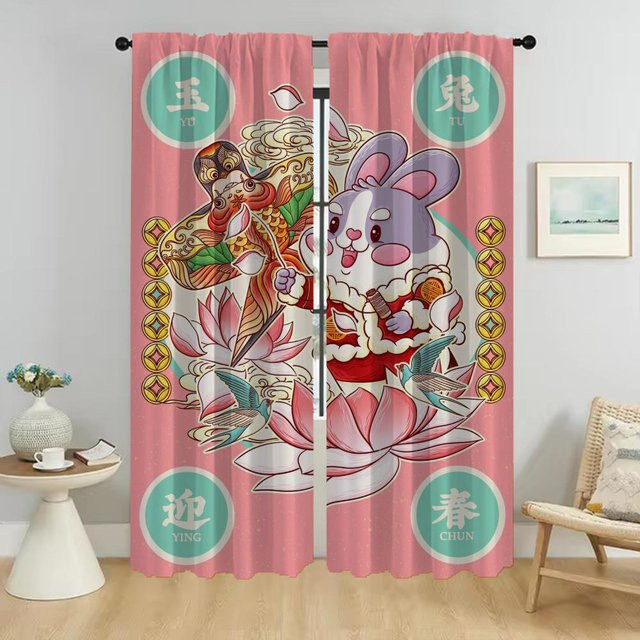 2er-Set Kaninchen Moskitonetz-Vorhänge für Wohnzimmer und Innenräume, Farbe: Pink, Breite: 50 cm, Höhe: 70 cm - Bild 1