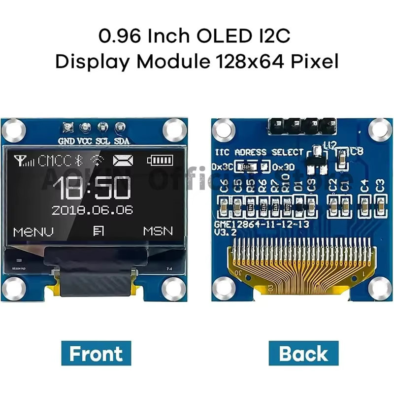 AOKIN OLED-Display-Modul SSD1306 mit 0,96 Zoll, 128 x 64 Pixel, I2C/SPI Schnittstellen, Blau/Gelb/Weiß, für Arduino ESP32 ESP8266 - Bild 3