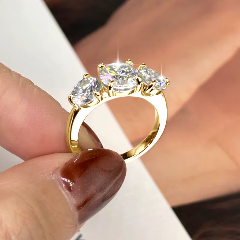 IOGOU Drei-Stein-Ring, Gold, Moissanit, Damen - Bild 2