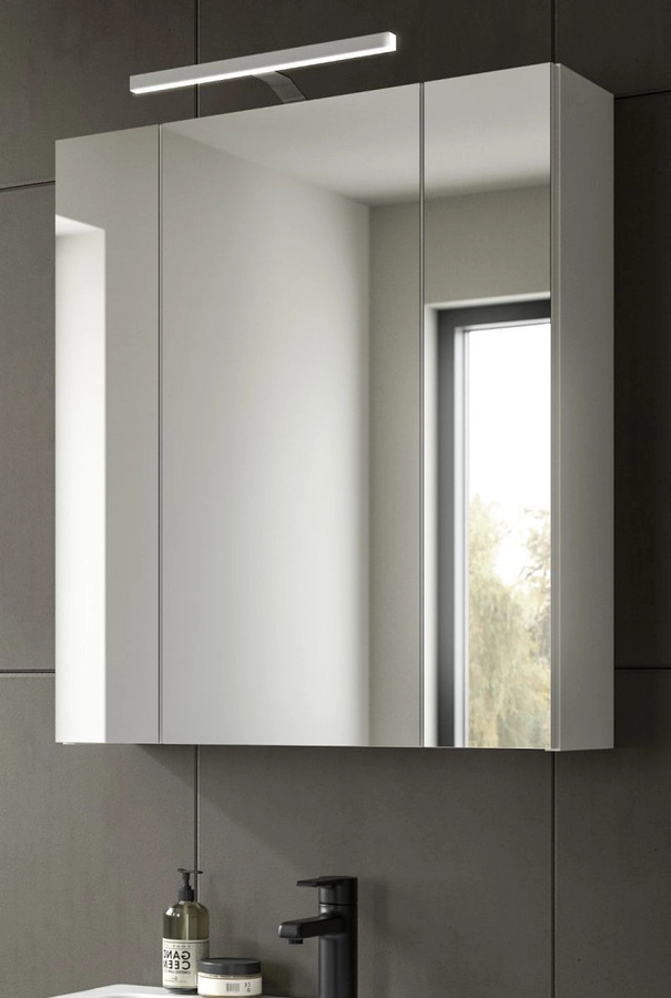 Badezimmer Spiegelschrank Talerno in Weiß mit LED-Beleuchtung und Glastüren, B/H/T: 60 x 70 x 18 cm - Bild 1