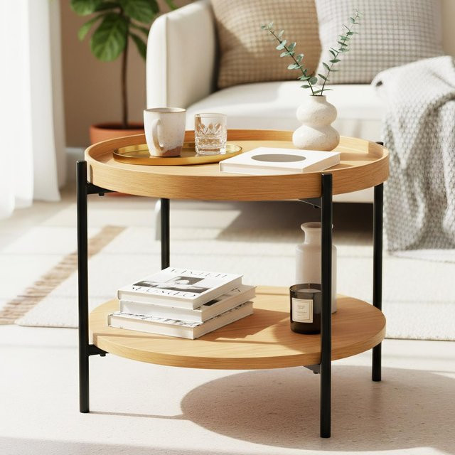 CLP Couchtisch Corbitan rund aus Holz und Metall in Braun und Schwarz, Durchmesser: 50 cm - Bild 2