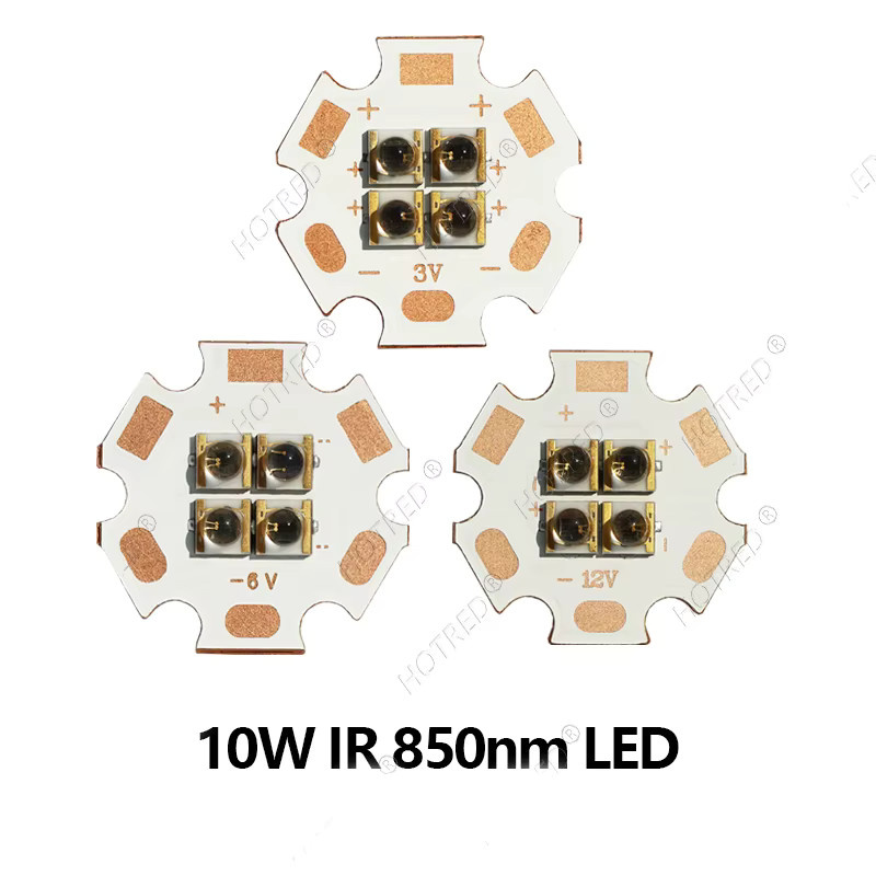 High Power Infrarot LED Lampe 10W mit 4 Chips, 850nm/940nm, 60 Grad Abstrahlwinkel, Keramik-Perle mit 20mm Kupfer-Board (DC3V/6V/12V) - Bild 2