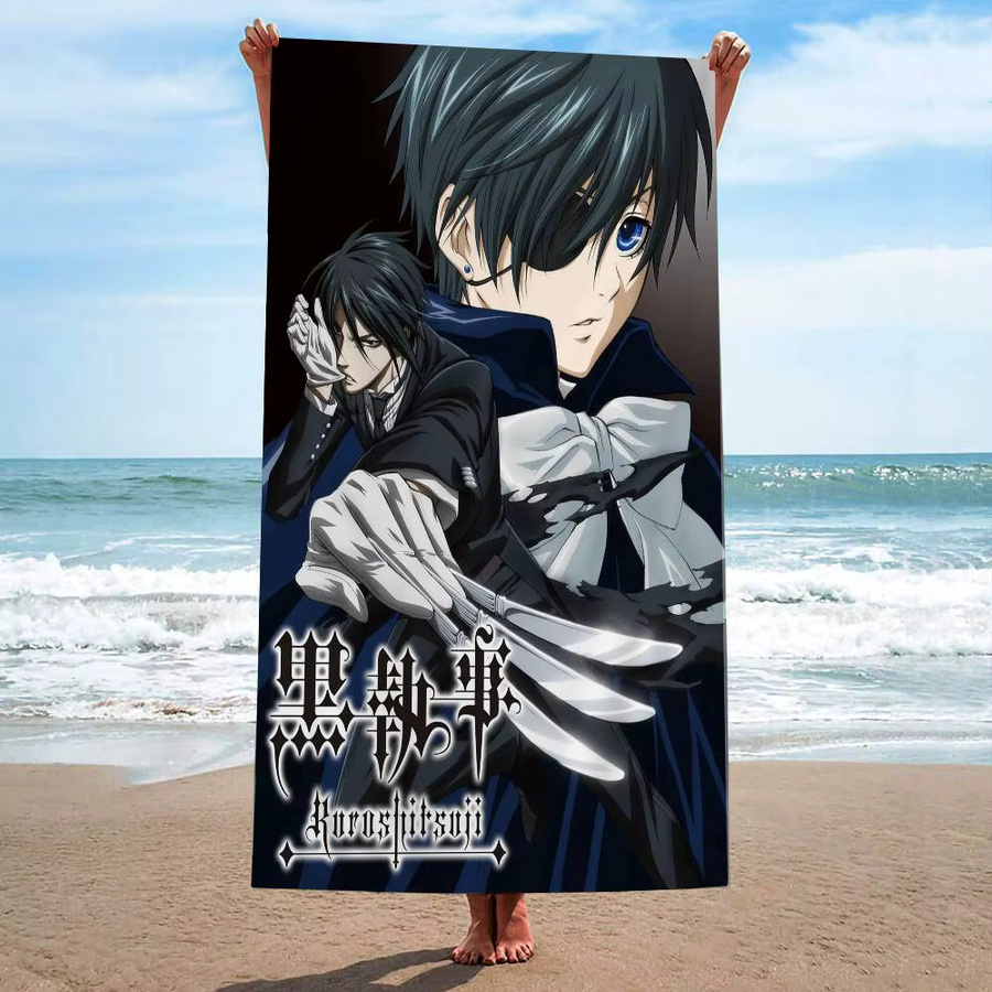 B-Butler Japanisches Anime Strandtuch aus schwarzer Mikrofaser, saugfähig und schnell trocknend - Bild 2