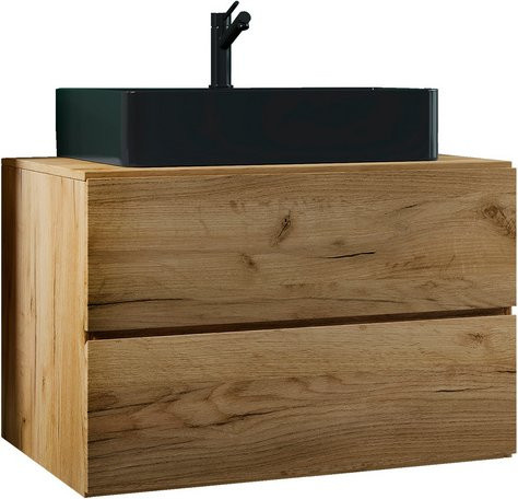 VCM Waschplatz-Set Lendas 2-tlg. mit schwarzem Keramik-Waschbecken und braunem Unterschrank, Breite: 80 cm - Bild 1