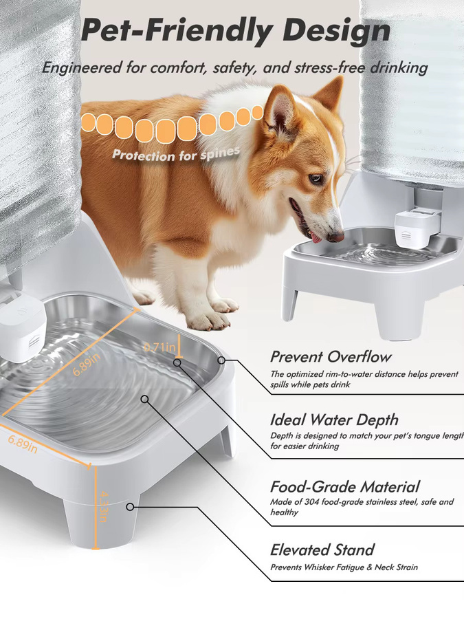 Furpipi Automatischer Hundewassernapfspender in Weiß, 8L erhöhte Haustiertränke aus Edelstahl mit patentiertem Wasserhahn für Katzen und Hunde - Bild 2