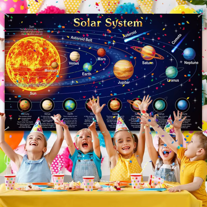 VIKAMA Wandteppich mit Sonnensystem-Motiv und Galaxie-Design, bunter Weltraum-Wandbehang für dein Zuhause, B: 180 cm, H: 110 cm - Bild 6