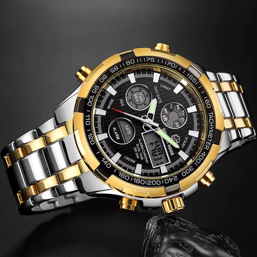 GOLDENHOUR Armbanduhr, Gold, Edelstahl, Analog-Digital, Quarz, Herren - Bild 2