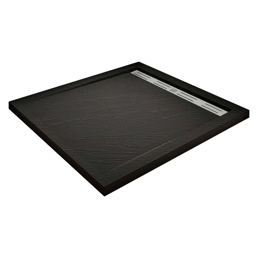 AICA Quadratische Duschtasse aus Mineralguss in Schwarz mit Stein-Effekt, B/T/H: 90 x 90 x 3 cm - Bild 2