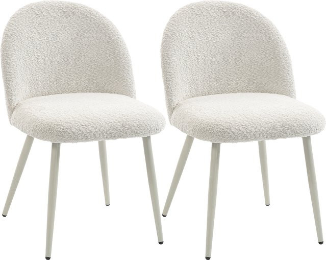 HOMCOM 2er Set Esszimmerstühle in Chenille-Optik mit Rückenlehne und Metallbeinen, Skandi Polsterstühle für Esszimmer, Küche oder Wohnzimmer, Cremeweiß - Bild 1
