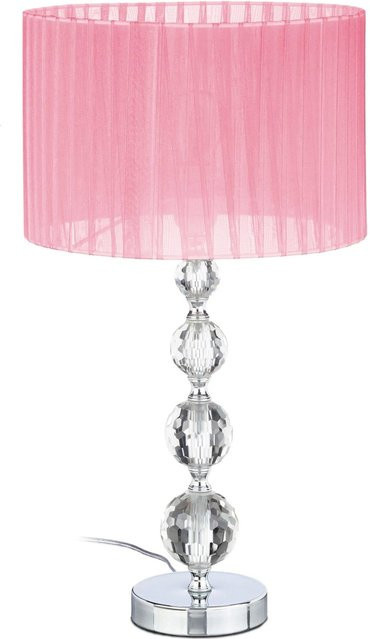 Relaxdays Tischlampe aus Glas und Eisen in Rosa und Silber, Höhe: 54 cm, Breite: 29,5 cm, Tiefe: 29,5 cm - Bild 1