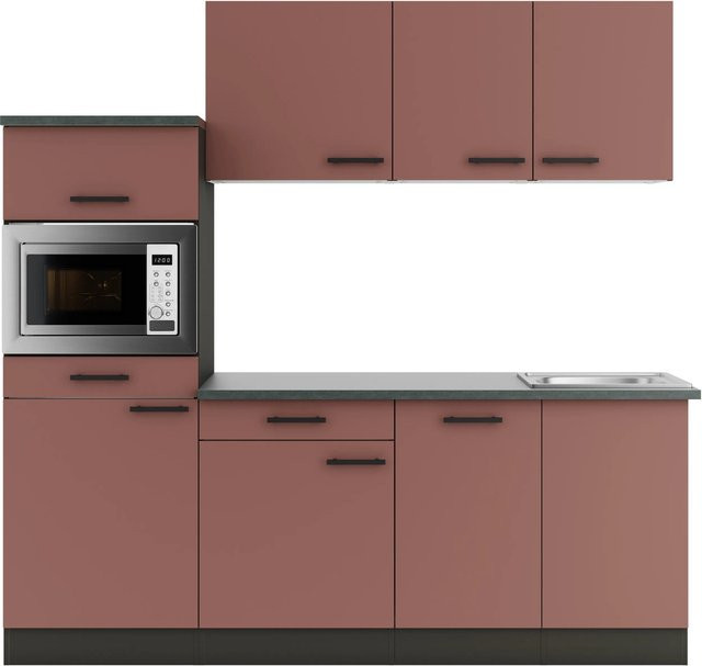Küchenzeile OPTIFIT Nizza407 in Rostrot mit modernem Design und mattem Finish, Breite: 210 cm, Tiefe: 55 cm, Höhe: 82 cm - Bild 1