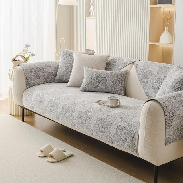 Rutschfeste Jacquard Sofabezug Rückenlehnenabdeckung aus Chenille in Grau, B/T/H: 70 x 70 cm - Bild 1
