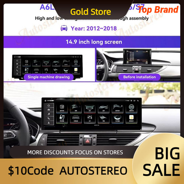 ZWNAV Android 14 Multimedia Player mit Carplay und GPS für Audi A6 A7 S6 S7 (2012-2018), 14,9 Zoll Display, 2K HD, Schwarz - Bild 1