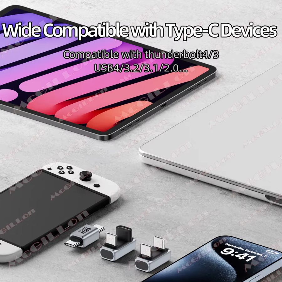 U-förmiger USB-C-Adapter PD 240 W in Schwarz mit 180 Grad Buchse für Thunderbolt 4/3 und 8K bei 60 Hz mit 80 Gbit/s Datenübertragung - Bild 5