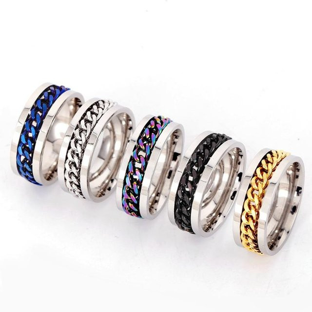 Edelstahlringe Herren, Schwarz, Silber, Gold, Angstring - Bild 1