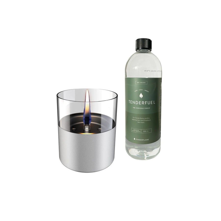 Tenderflame Tischfeuer Set Lilly aus Alu und Glas in Silber inklusive 500 ml Fuel - Bild 2