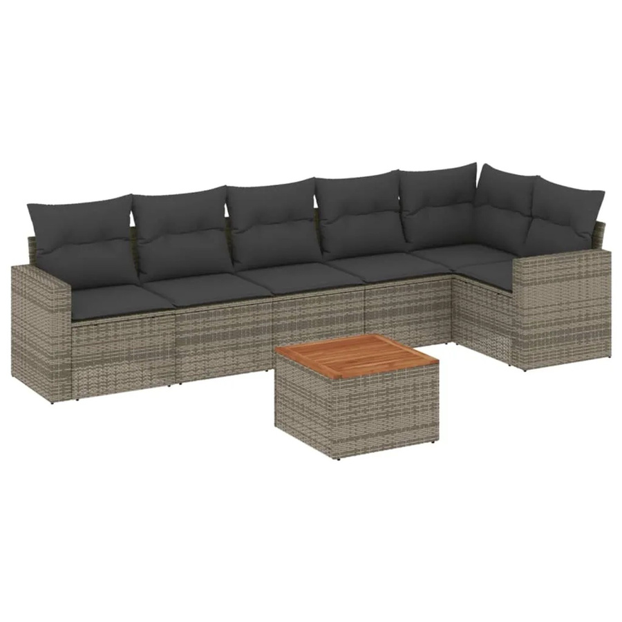 vidaXL 7-teilige Garten-Sofagarnitur in L-Form aus grauem Poly-Rattan mit Kissen und pulverbeschichtetem Stahlgestell - Bild 2
