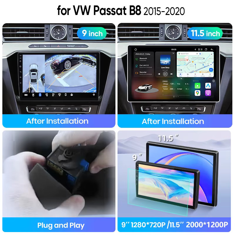 Junsun Wireless CarPlay und Android Auto Autoradio für VW Volkswagen Passat B8 MK8, 10.0 Zoll IPS Touchscreen Multimedia-Player mit GPS, WiFi, 4G, Bluetooth und DSP, Schwarz - Bild 4