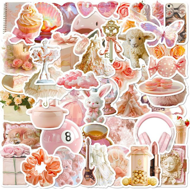 50 Stück wasserfeste Aufkleber im rosa Ballett-Stil von BulingBulingStickers Store, bunt gemischt - Bild 1