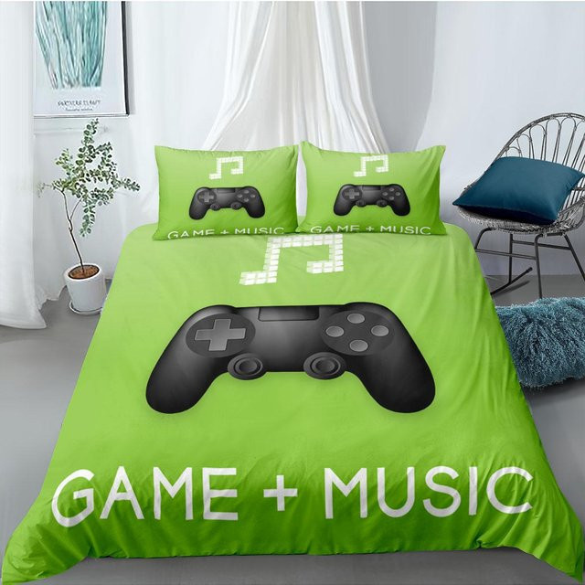 Binchi Outdoor Product Gamer Bettwäsche-Set mit Gamepad-Muster in Grün, 3-teilig, B/H: 150 x 200 cm - Bild 1