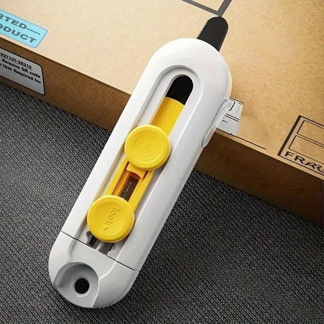 Tragbarer Mini Box Cutter in Weiß für Home Office und Schule zum sicheren Öffnen von Paketen und Kartons - Bild 1