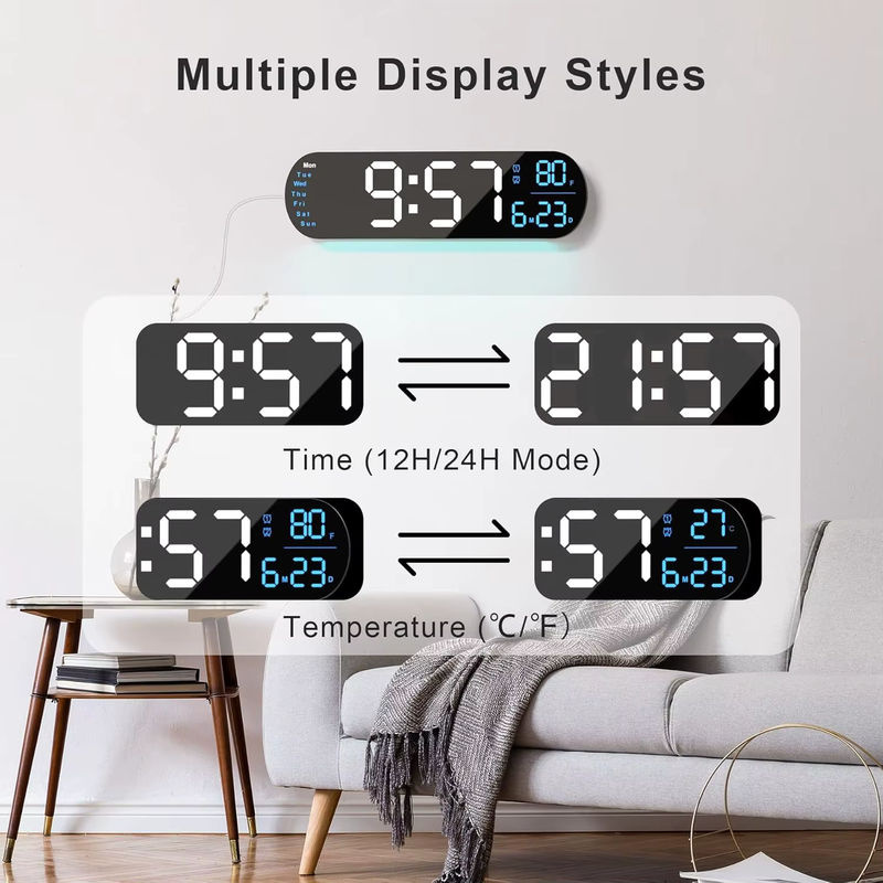 Digitale Wanduhr mit großem 34,8 cm Display, RGB-Farbwechsel und Fernbedienung, Wandmontage, Datum und Wochentag, Schwarz oder Blau - Bild 6