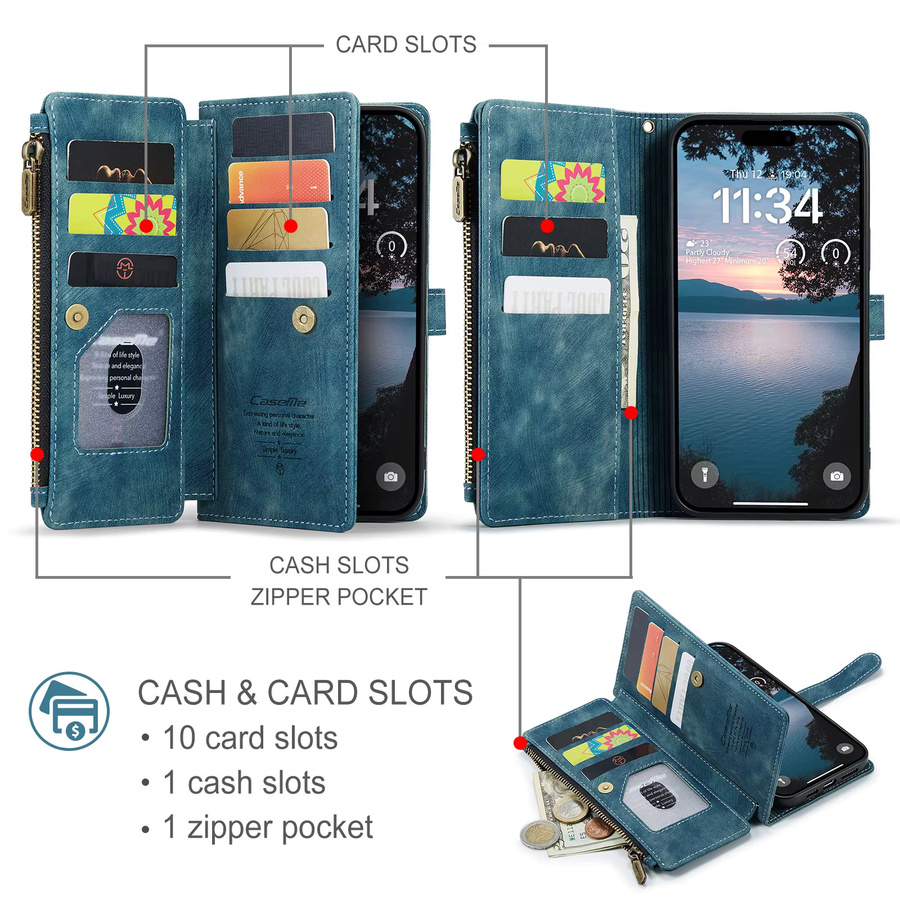 Premium Business Ledertasche als Wallet Card Flip Cover für Apple iPhone 17, 16, 15, 14, 13, 12, 11 Pro Max Plus und Mini in Schwarz oder Blau - Bild 3