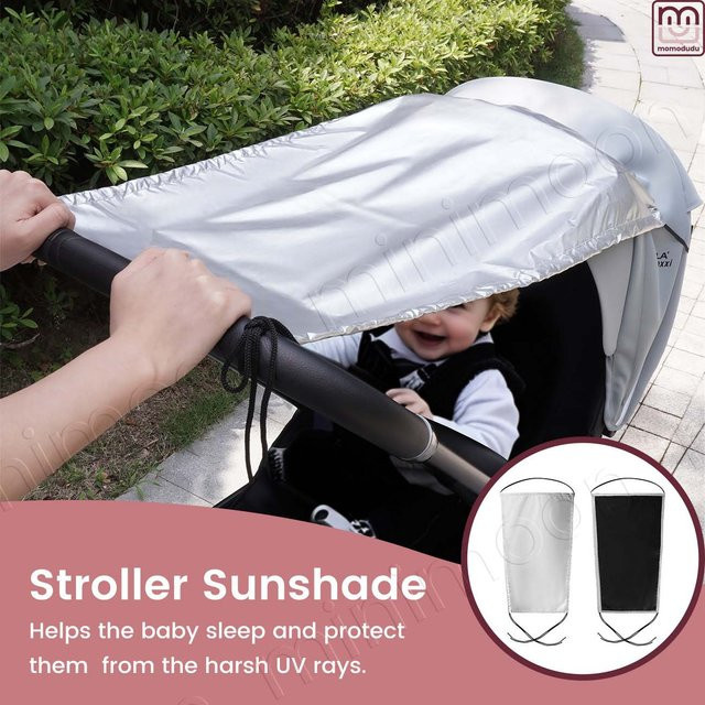 Universeller Kinderwagen-Sonnenschutz von momo&dudu mit Sichtfenster in Silber, wasserabweisend und mit UPF-Sonnenschutz für eine vollständige Abdeckung - Bild 1