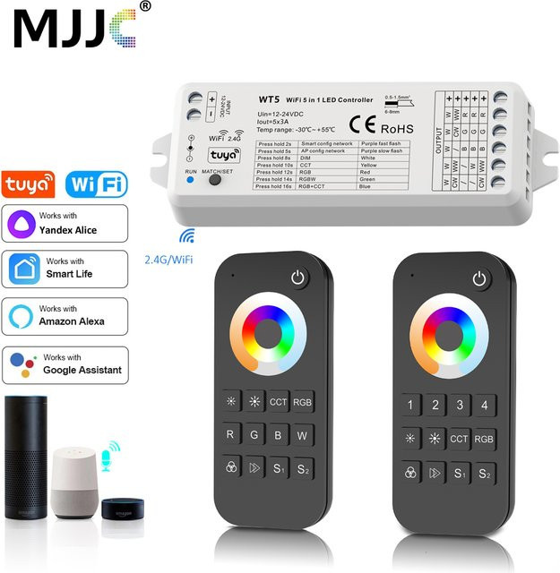 MJJC Tuya Smart Life LED RGBCCT Controller 5 in 1 Dimmer für DC 12V 24V mit 2,4G RF Wireless Remote Control und Alice WT5 Kompatibilität - Bild 1