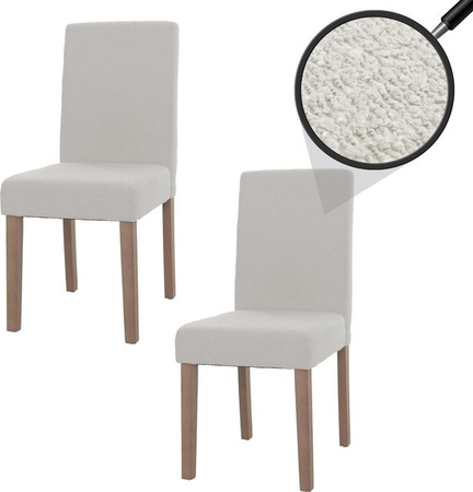 MCW 2er-Set Esszimmerstühle Littau aus Bouclé mit Holzbeinen in Beige und Natur