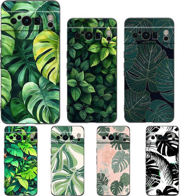 Stoßfeste TPU Handyhülle mit grünem Monstera-Blatt-Design für Google Pixel 10 9 8 7 6 Pro XL 9A 8A 6A 7A 5G in Schwarz - Bild 1